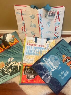 NWT! Trader Joe's Four Reusable Grocery Tote Bags w/ Surpise bag